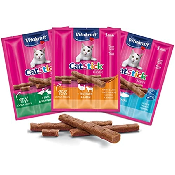 Vitakraft Cat-Stick Mini - Friandise Premium pour Chat Saveur Dinde et Agneau - Sachet Fraîcheur de 3 sticks
