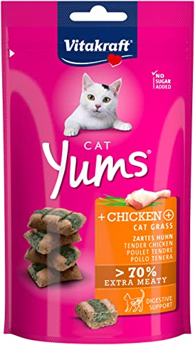 VITAKRAFT Cat Yums - Bouchées moelleuses au poulet et à l'herbe à chat - Poulet - 40 g (Lot de 1)