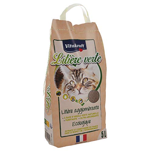 VITAKRAFT - Litière Verte - Litière Agglomérante Écologique Et Compostable Pour Chat - Anti-Odeur - Ultra-Absorbante - Purifiante - Sac Recyclable De 5 Litres