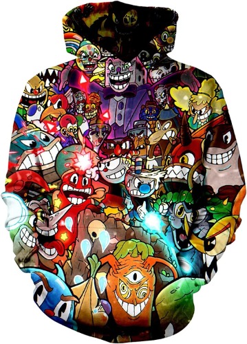 hhohhc Boys Funny Game Hoodies, 3d Printed Novelty Mugman Sweatshirt, Cartoon Hooded Polyester Pullover For Boys And Girls