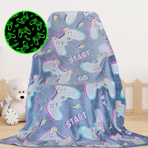 Glow in The Dark Blanket Gaming Controller Glowing Throw Blanket Gamer Plush Luminous Blankets and Throws Soft Fluffy Throw Gift for Kids Girls Boys Birthday Christmas Halloween Thanksgiving 50" x 60"