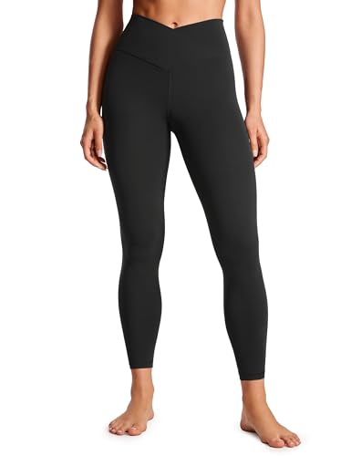 CRZ YOGA Womens Butterluxe Cross Waist Workout Leggings 25/28 Inches - V Cross High Waisted Gym Leggings Yoga Soft Leggings - 25 inches - 14 - Black