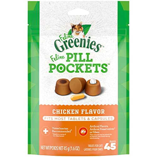 Greenies PILL POCKETS for Cats Natural Soft Cat Treats, Chicken Flavor, 1.6 oz. Pack (45 Treats) - Chicken - 45 g (Pack of 1) - Standard Packaging