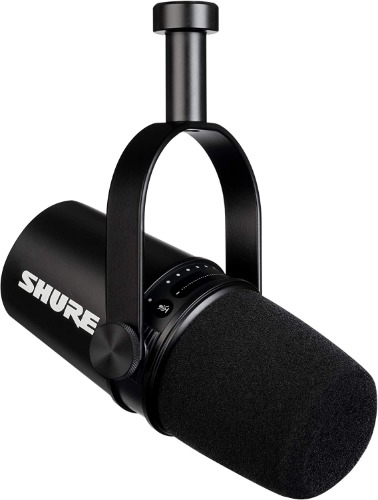 Shure MV7 USB Microphone for Podcasting, Recording, Live Streaming & Gaming, Built-in Headphone Output, All Metal USB/XLR Dynamic Mic, Voice-Isolating Technology, TeamSpeak & Zoom Certified – Black - MV7 Black