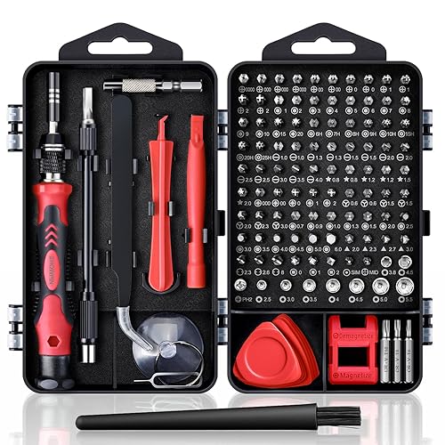 Precision Screwdriver Set, SHOWPIN 122 in 1 Computer Screwdriver Kit, Laptop Screwdriver Sets with 101 Magnetic Drill Bits, Electronics Tool Kit Compatible for Computer, Tablet, PC, iPhone, PS4 Repair - 126in1-red