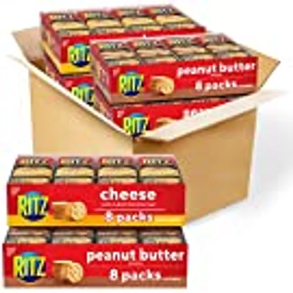 RITZ Peanut Butter Sandwich Cracker Snacks and Cheese Sandwich Crackers, Snack Crackers Variety Pack, 32 Snack Packs