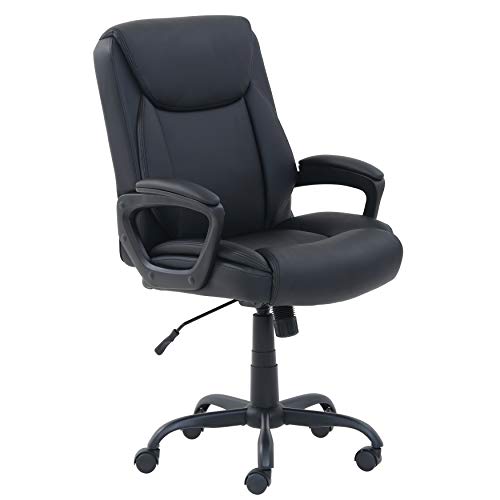 Amazon Basics Classic Puresoft PU Padded Mid-Back Office Computer Desk Chair with Armrest, 25.75"D x 24.25"W x 42.25"H, Black - Black