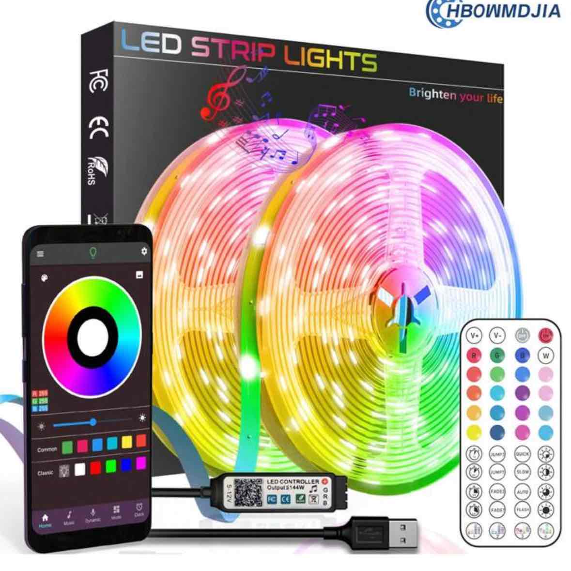 HBOWMDJIA 16-100 Feet USB Lights With 44-Key Remote + App Smart Control , Night Light /TV Backlight Lights With Timing RGB Color Changing,LED Strip Lights For Bedroom,Holiday Decoration ,Lights Gifts Home Room Decor Wall Decor Halloween Party