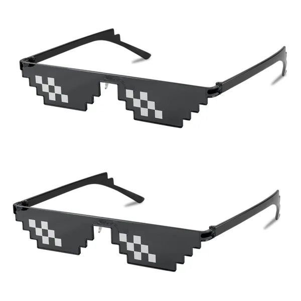 FEISEDY 2PACK Thug Life Sunglasses Funny Pixelated Mosaic Gamer Glasses Party Disco Cool B2876-F2 - Double Row Black + Double Row Black 67 Millimeters