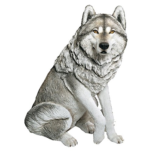 Sandicast Large Life Size Gray Wolf Sculpture, Sitting - Life Size - Gray Wolf - Sitting