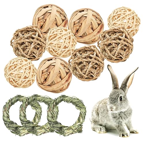 Episkey 12 Pcs Rabbit Toys, Rabbit Treats Guinea Pig toys Small Pets Chew Balls Grass Balls Natural Toys for Rabbits Chinchilla Bunnies Gerbils and Hamster (2.75-3.15", 12 Pcs) - 2.75-3.15" - 12 Pcs