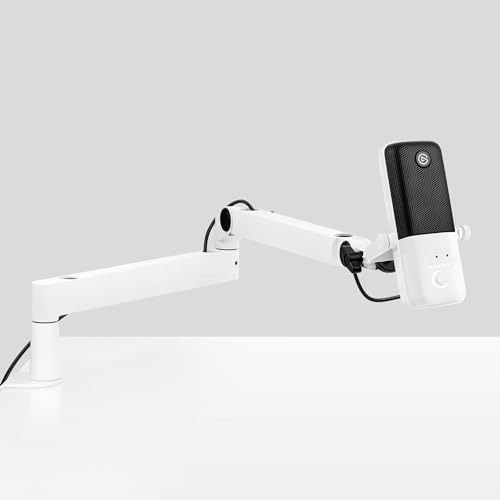 Elgato Wave:3 White Mic with Mic Arm Low Profile, Fully Adjustable with Cable Management Channel, Perfect for Podcast, Streaming, Gaming, Home Office, Free Mixer Software, Plug & Play for Mac, PC