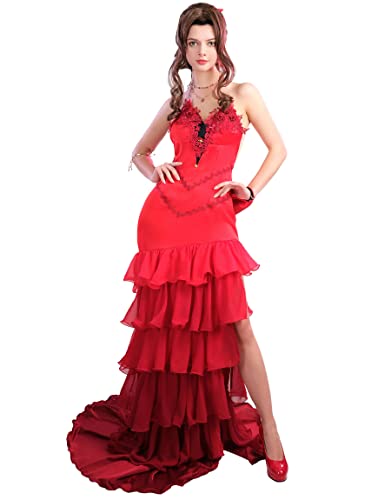 miccostumes Women's Costume Spanish Dancer Cosplay Long Layered Red Dress Party - Medium - Red