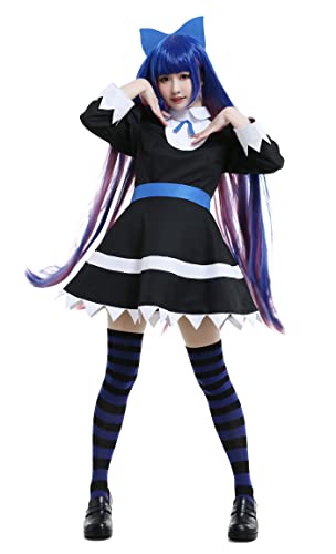 miccostumes Women's Anime Cosplay Costume Black Maid Dress with Headwear Belt and Stockings - Large - Black
