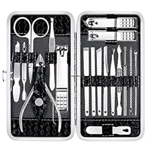 Manicure Set Nail Clippers Pedicure Kit -18 Pieces Stainless Steel Manicure Kit, Professional Grooming Kits, Nail Care Tools with Luxurious Travel Case - Black