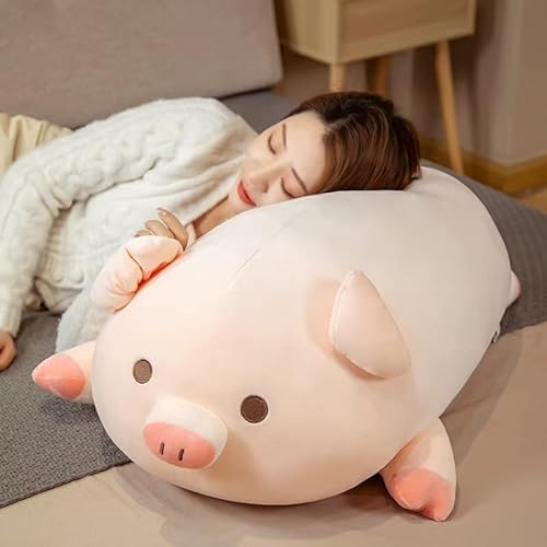 Peluche de cerdo de 50 cm Kawaii Plushies de peluche de cerdo lindo almohada de felpa almohada abrazando almohada para niños, juguete de peluche suave para niñas y niños (ojo redondo) - Ojo redondo