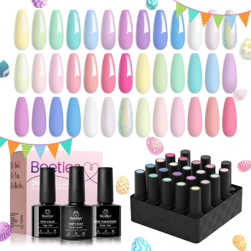 Beetles Gel Nail Polish Kit, 20 Colors Soak Off Gel Polish with 1 Base Coat 1 Glossy & 1 Matte Top Coat Pink Blue Green Neutral Gel Nail Design Gift for Women Girls