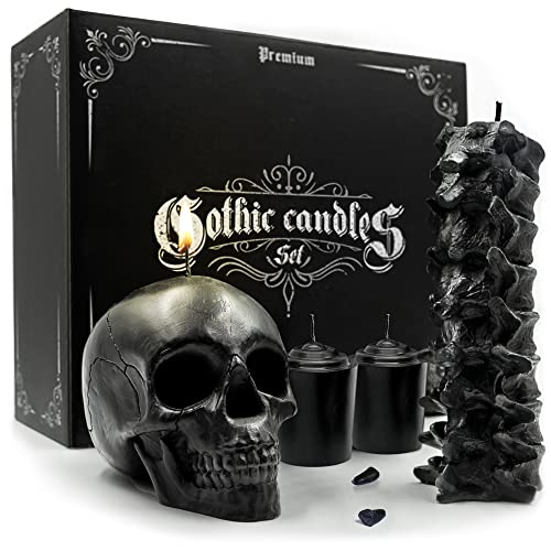 GAVIA Skull Candle Set - Scented 4 Pack - Gothic Decor - Goth Room Decor - Black Skull Decor for Home - Horror Decor - Spooky Home Decor - Gothic Home Decor - Goth Decor - Halloween Decor - Emo Decor - Adult Skull