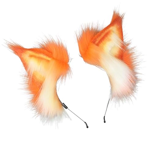 TTYAO REII Orange Cat Ears Headband Fluffy Fox Wolf Lynx Ears Headwear Animal Hairband Christmas Cosplay Costume Accessories - Orange