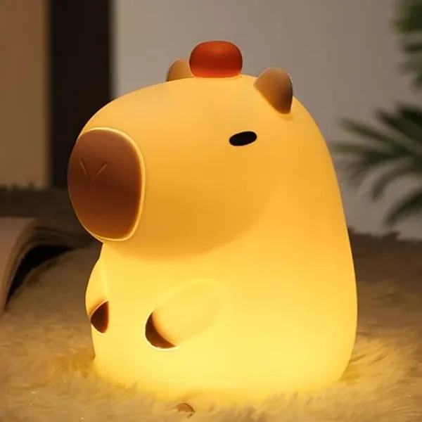 FAMIDUO Cute Capybara Night Light, USB Rechargeable Touch Sensor Bedside Lamp for Kids Nursery, Baby Sleep Aid with Dimmable/Eye Protection, BPA-Free Soft  Silicone Night Light for Bedroom, Dorm Decor - Capybara Tangerine