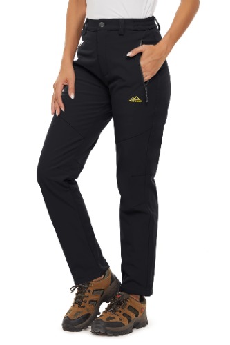  Women's Snow Ski Pants Fleece Lined Warm Windproof Water Resistant Hiking Outdoor Winter Softshell Insulated Pants - Black Large