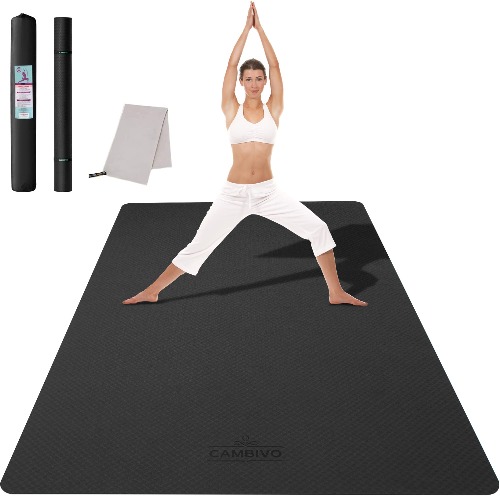 Large Yoga Mat 183cm x 122cm Wide Exercise Mat & Large Workout Mat (6' x 4') for Yoga, Pilates, Stretching, Cardio Home Gym Floor, Non- Slip Anti Tear Eco-Friendly Yoga Mat (72”x 48”) - Black