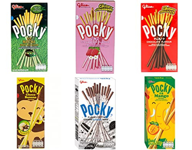 Pocky HAPPY PACK (6 packs) - Chocolat, Biscuit & Crème, Fraise, Mangue, Banane, Thé Vert Matcha