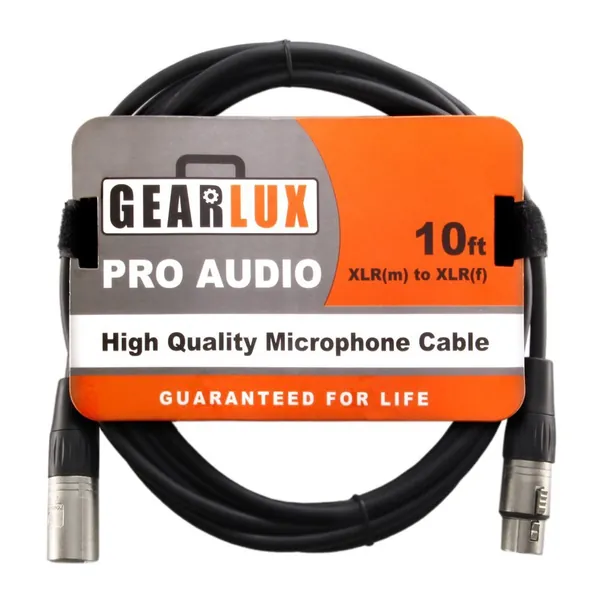 Gearlux XLR Microphone Cable Male to Female 10 Ft Fully Balanced Premium Mic Cable
