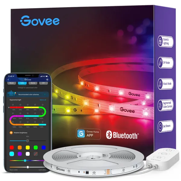 Govee RGBIC LED Strip Lights, 32.8ft Smart LED Lights for Bedroom, Bluetooth LED Lights APP Control, DIY Multiple Colors on One Line, Color Changing LED Lights Music Sync for Ceiling, Gaming Room