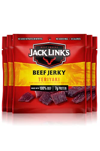 Jack Link's Beef Jerky, Teriyaki - Flavorful Meat Snack for Lunches, Ready to Eat Snacks - 7g of Protein, Made with Premium Beef - 0.625 Oz Bags (Pack of 5) - Teriyaki - 0.62 Ounce (Pack of 5)