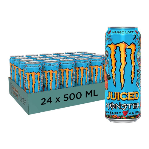 Monster Energy Mango Loco with Tropical Mango Juice â With Carbonated Energy Drink Palette 24 x 500 ml & Free Sticker