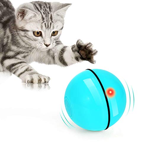 Interactive Cat Toys Ball with LED Light, 360 Degree Self Auto Rotating Intelligent Ball, Smart USB Rechargeable Spinning Cat Ball Toy,Stimulate Hunting Instinct Kitten Funny Chaser Roller Pet Toy - Sky Blue