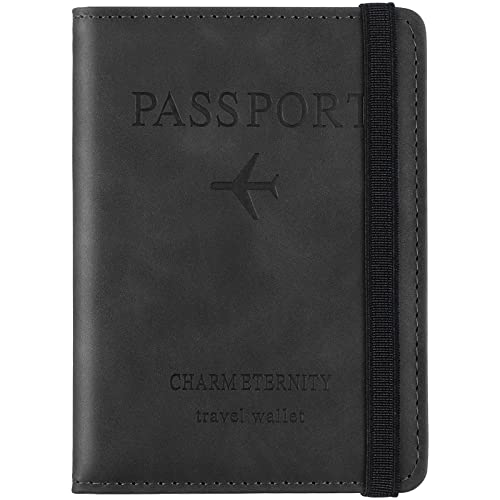 Sciphylia Passport Holder Passport Cover with RFID Blocking Protector Travel Wallet Organiser for Men Women PU Leather Document Holder Credit Cards Boarding Ticket Case Travel Accessory Black - Black