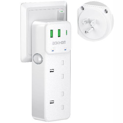 UK to US Plug Adaptor, 2 Way USB Plug Extension Sockets, Double Plug Adaptor with 3 USB Ports (Type C & USB A), Travel Adapter UK to USA, Adapter Plug UK to USA/Canada/Mexico etc Travel Plug Type B