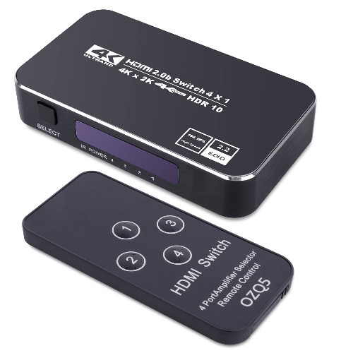 HDMI Switch,HDMI Switcher Box,HDMI Switch 4 in 1 Out,HDMI Selector 4k,HDMI Switch 4 Port, HDMI 2.0 Switch 4K 60Hz with IR Remote,Supports HDCP2.2,3D,1080P,PS5,PS4,Xbox,Roku,Fire TV