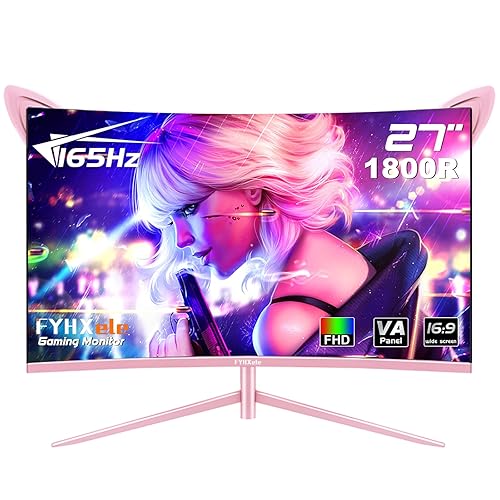 FYHXele 27 inch Gaming Monitor, 1800R Curved Gaming Monitor, FHD-1920X1080P, 165Hz, 1ms, FreeSync/G-Sync, Ultrawide PC Monitor, HDMI/DisplayPort/USB Vesa/Wall Mount Computer Monitor-Pink - 27" Curved FHD 1080P 165Hz