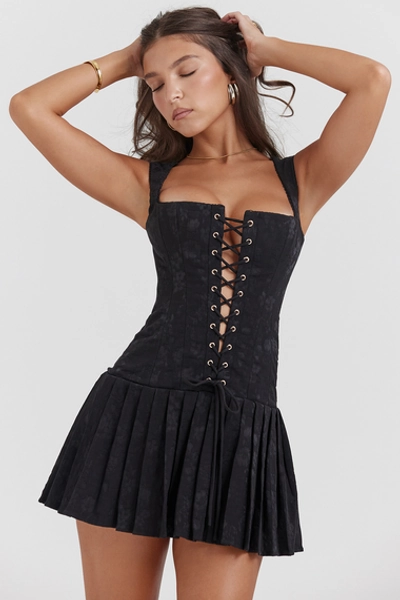 Clothing : Mini Dresses : 'Talia' Black Pleated Mini Dress