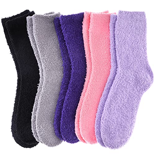 MQELONG Womens Super Soft Fuzzy Cozy Home Sleeping Socks Microfiber Winter Warm Slipper Socks - One Size - 5 Pairs Mixed Color