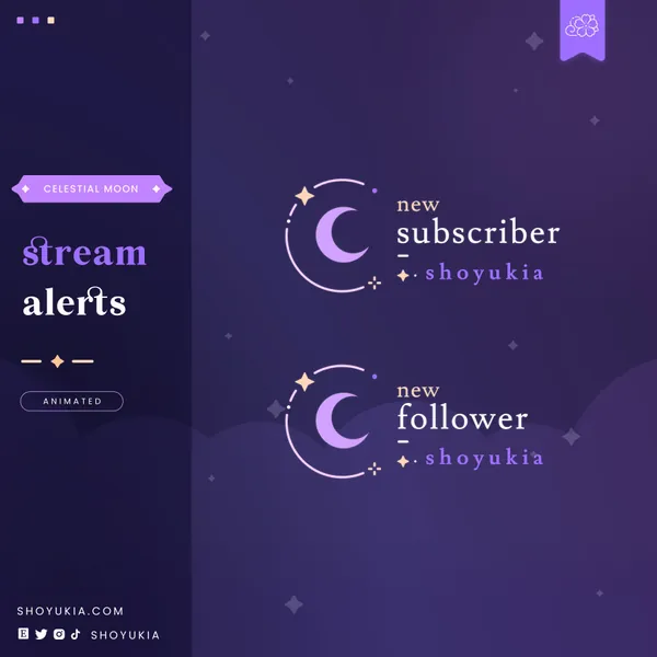 Animated Celestial Moon Stream Alerts (Purple) for Twitch/Youtube/Facebook | Overlay Stream Package | Webcam Overlays | Twitch Alerts |