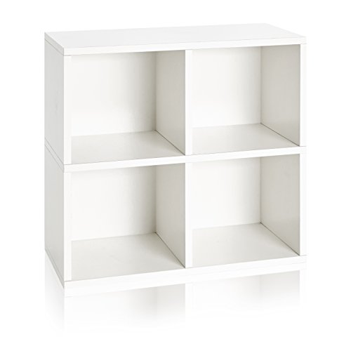 Way Basics 4 Cubby Book Shelves Case Storage Organizer (Tool-Free Assembly) - White