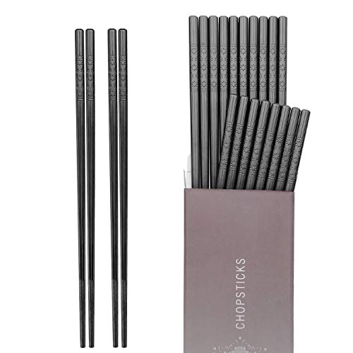HIWARE 10 Pairs Fiberglass Chopsticks - Reusable Chopsticks Dishwasher Safe, 9 1/2 Inches - Black - Black