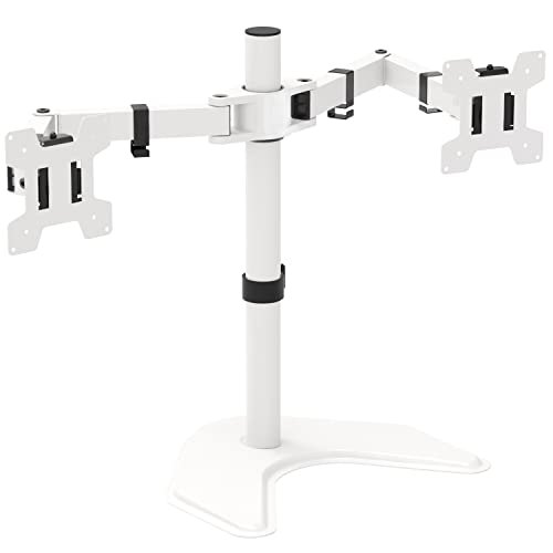 WALI Dual Monitor Stand, Free Standing Desk Mount for 2 Monitors up to 27 inch, 22 lbs. Weight Capacity per Arm, Fully Adjustable with Max Mounting Pattern 100x100mm (MF002-W), White - White