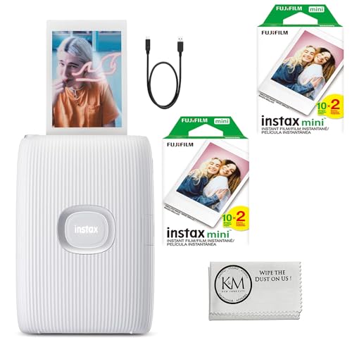 Fujifilm INSTAX Mini Link 2 Smartphone Printer | Clay White Bundle with INSTAX Mini Instant Film | 40 Exposures + Microfiber Cleaning Cloth (4 Items) - Clay White