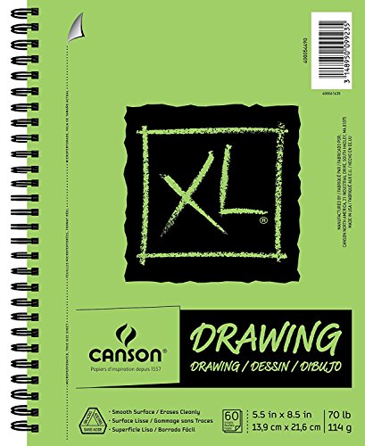 Canson XL Series Drawing Paper, Wirebound Pad, 5.5x8.5 inches, 60 Sheets (70lb/114g) - Artist Paper for Adults and Students - Charcoal, Colored Pencil, Ink, Pastel, Marker - 5.5x8.5 - Drawing - Side Wire