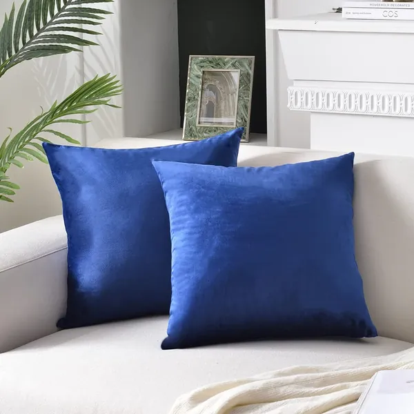 Throw Pillow Covers Velvet Decorative Square Pillowcase Soft Cushion Case for Couch Bedroom 18x18 Inch Dark Blue, Krifey Pack of 2 - Dark Blue 18x18 Inch(Pack of 2)