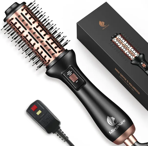 Hair Dryer Brush, MiroPure Hot Air Brush, 4 in 1 Blow Dryer Brush for Women, One-Step Hair Dryer & Volumizer Brush with Leakage Protector, Blow Dryer Curling Brush, Upgraded Version Round Design - Rose Gold