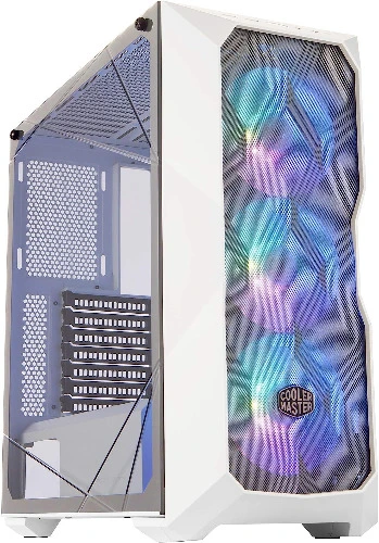 Cooler Master MasterBox TD500 Mesh White Airflow ATX Mid-Tower with Polygonal Mesh Front Panel, Crystalline Tempered Glass, E-ATX up to 10.5", Three 120mm ARGB Lighting Fans - Silver - ATX Mid-Tower - Case