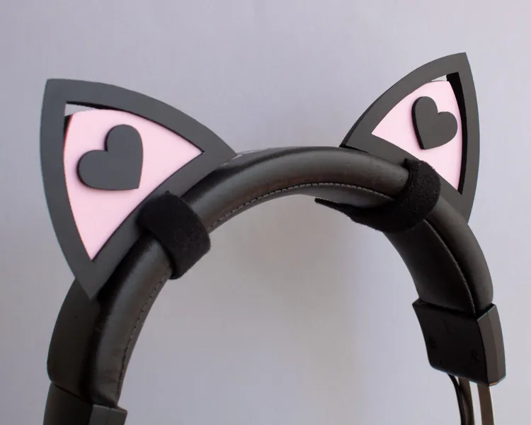 Cat Heart Ears for Headset Headphones (Black and Pink)