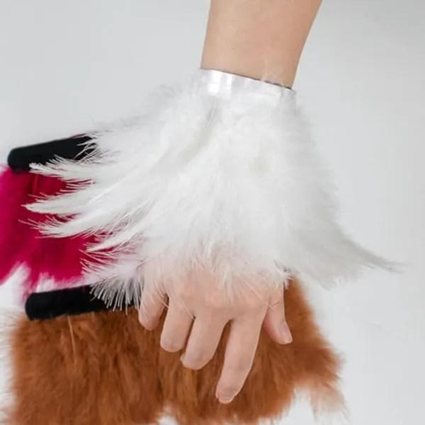 YOLNEY Snap on Long Sleeve Ostrich Feather Cuffs Wristband with Feathers Fashion Snap Bracelet Satin Shirt Elegant - White Cuff - 1order 1Pcs