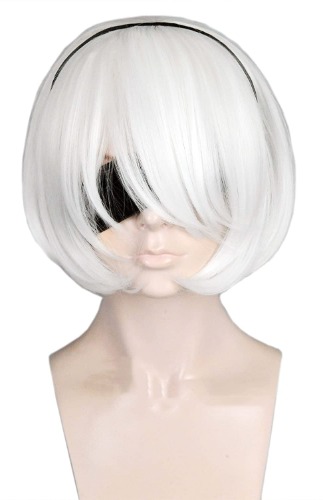 Topcosplay Women Wigs Short White Bob Wig with Bangs Halloween Costume Cosplay Wig - 